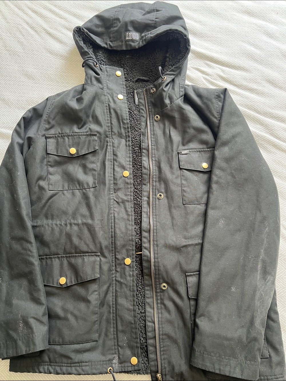 Obey Black Hooded Military Field Jacket